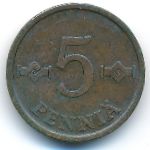 Finland, 5 pennia, 1963