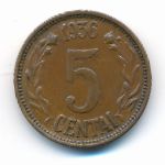 Литва, 5 центов (1936 г.)