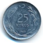 Turkey, 25 kurus, 1968