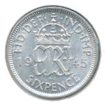 Великобритания, 6 пенсов (1945 г.)