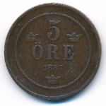 Sweden, 5 ore, 1887