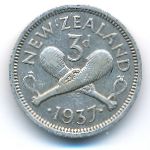 New Zealand, 3 pence, 1937