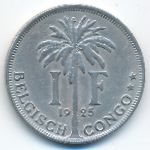 Belgian Congo, 1 franc, 1925