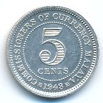 Malaya, 5 cents, 1943