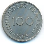 Saarland, 100 franken, 1955