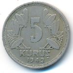 Turkey, 5 kurus, 1942