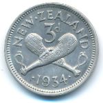 New Zealand, 3 pence, 1934