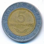 Боливия, 5 боливиано (2001 г.)